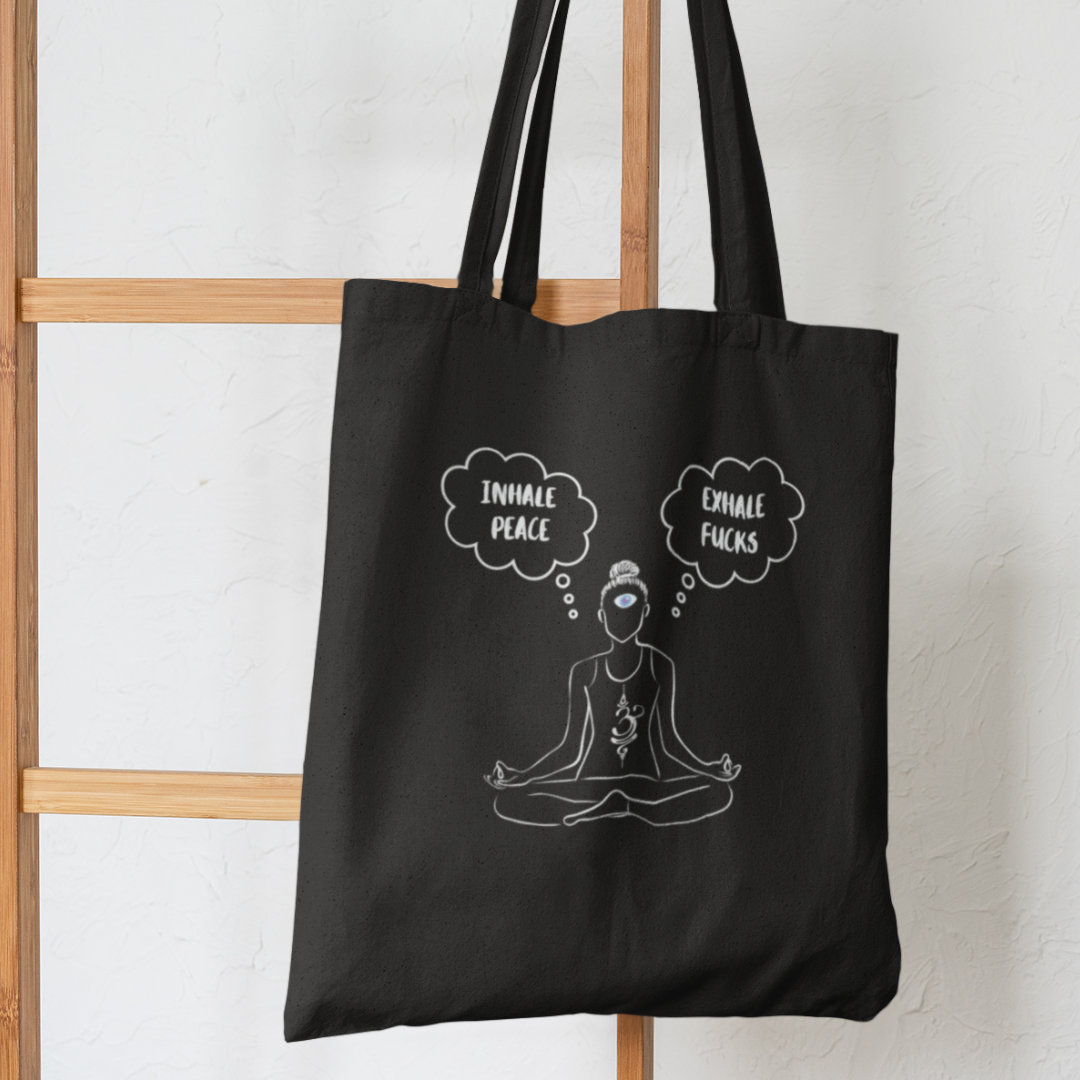 funny yoga meditation black organic tote bag