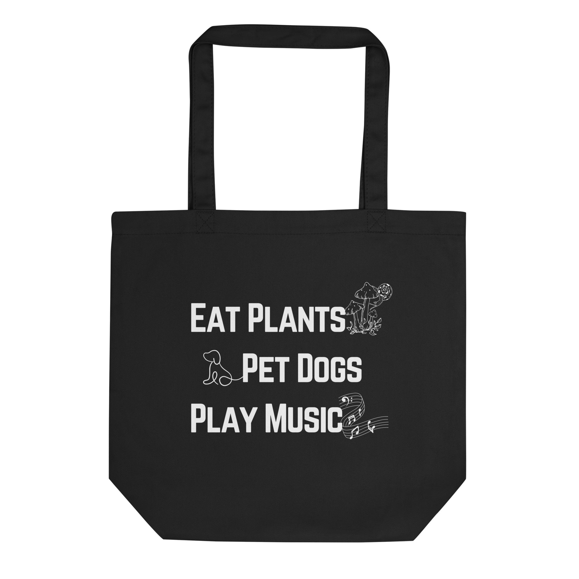 plants dogs and music black tote bag