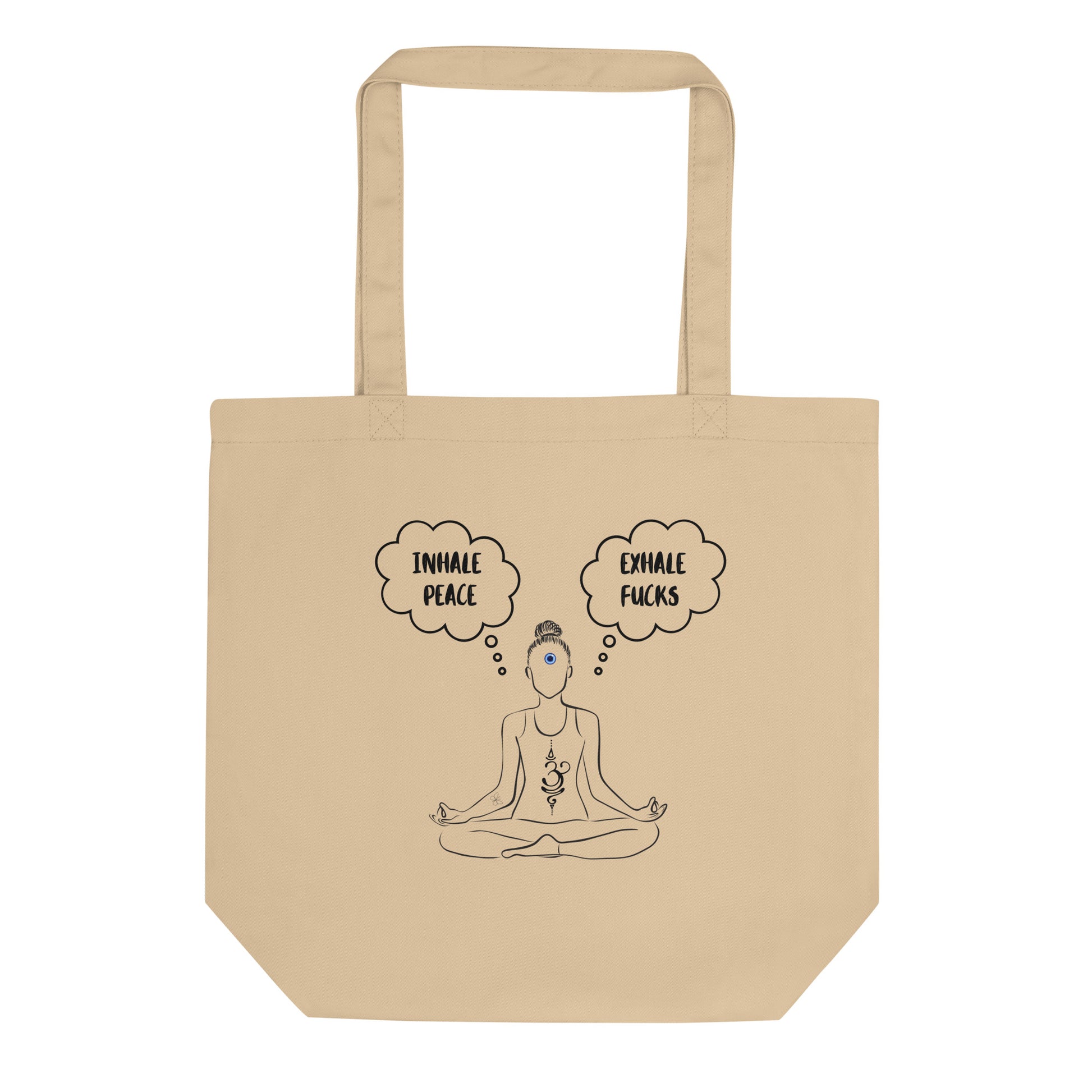 funny yoga meditation natural organic tote bag