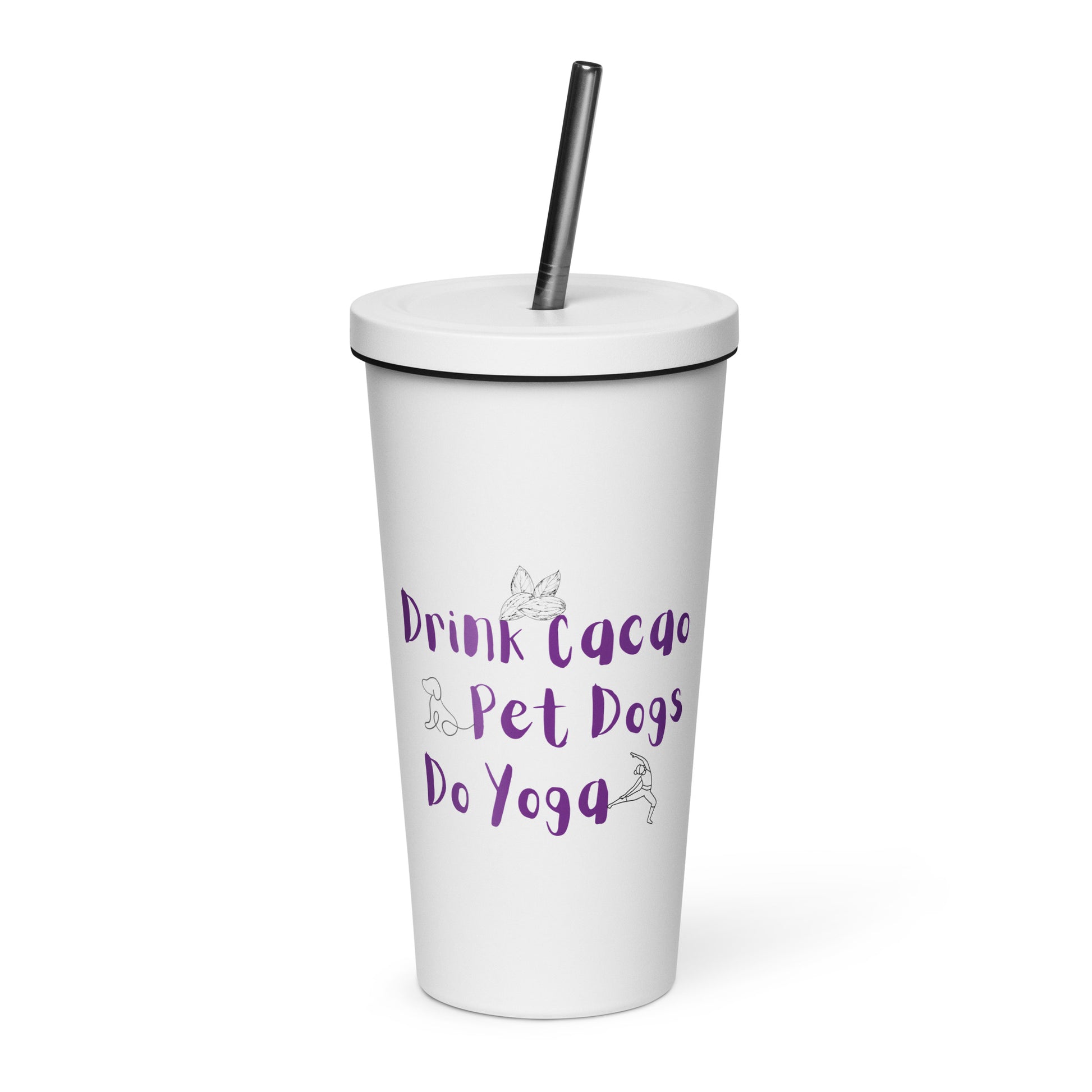 Cacao, Dogs & Yoga Insulated Tumbler  - White