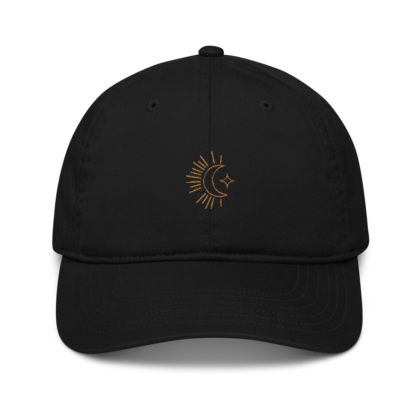 black embroidered moon organic cotton cap