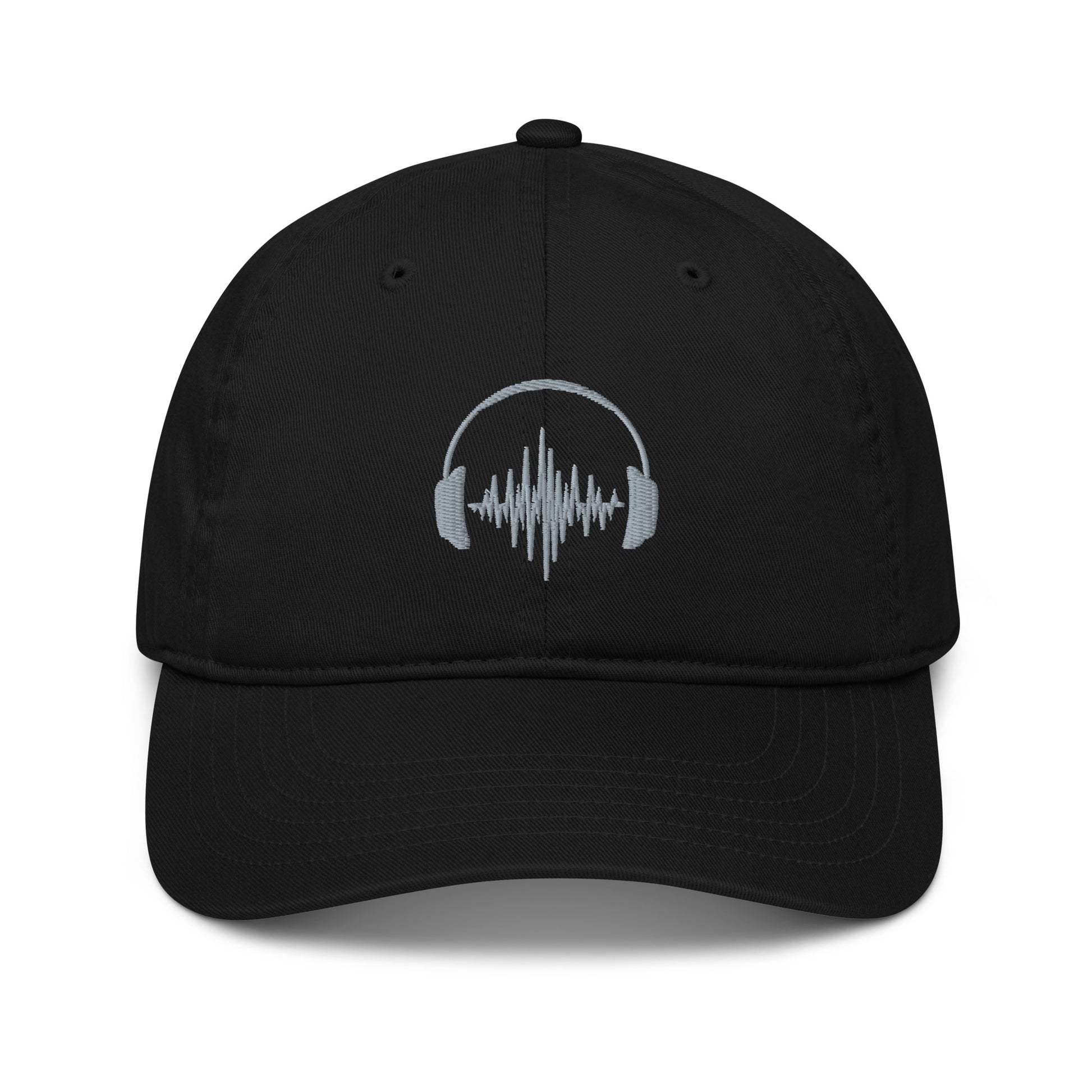 headphones embroidery black organic cotton cap