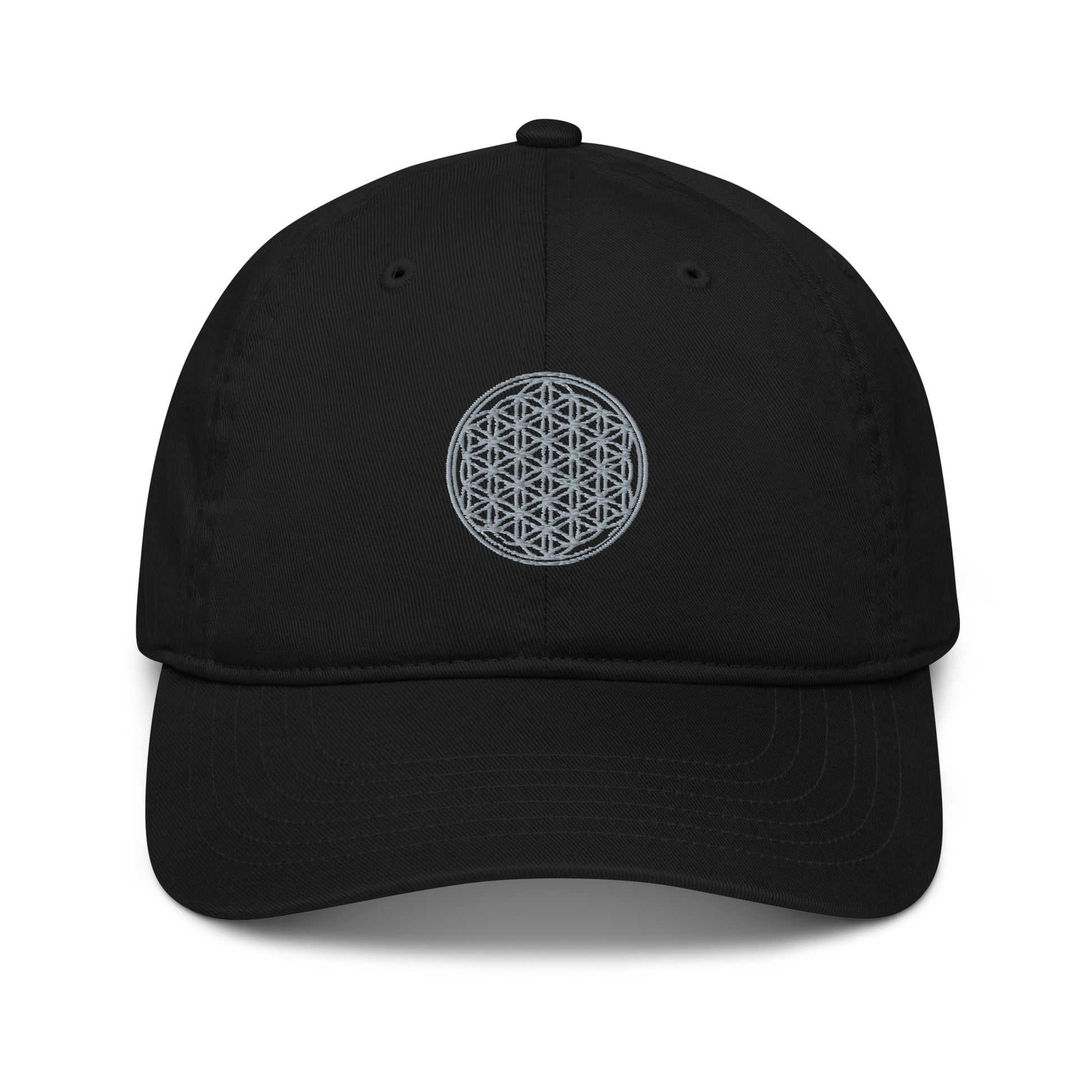 black sacred geometry flower of life embroidered cap