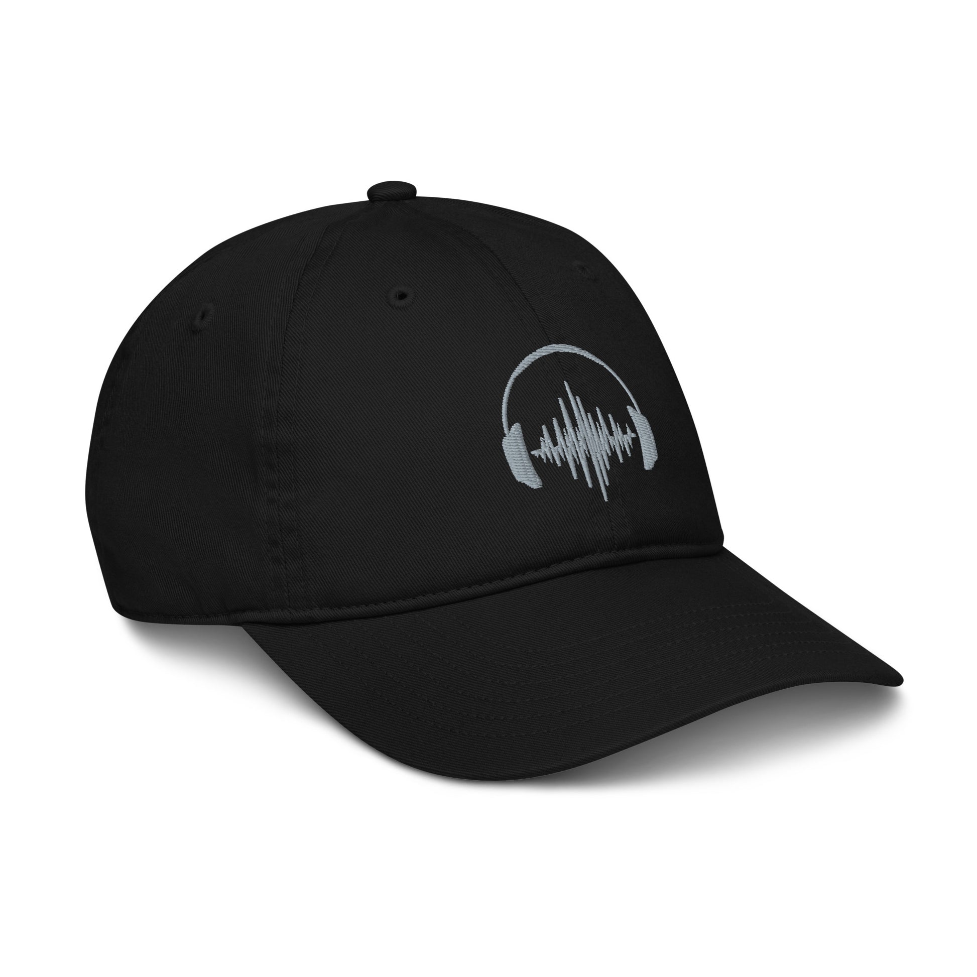 headphones embroidery black organic cotton cap