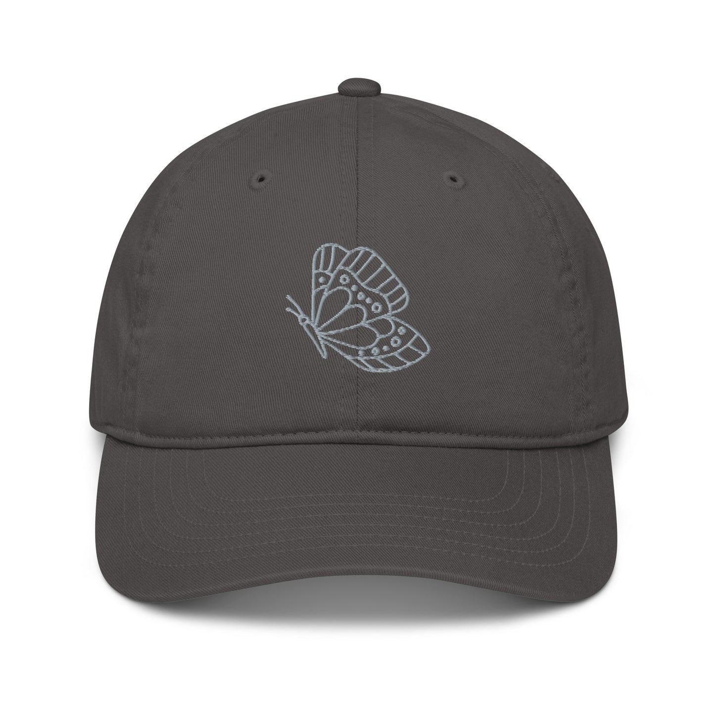 gray butterfly embroidered organic cotton cap