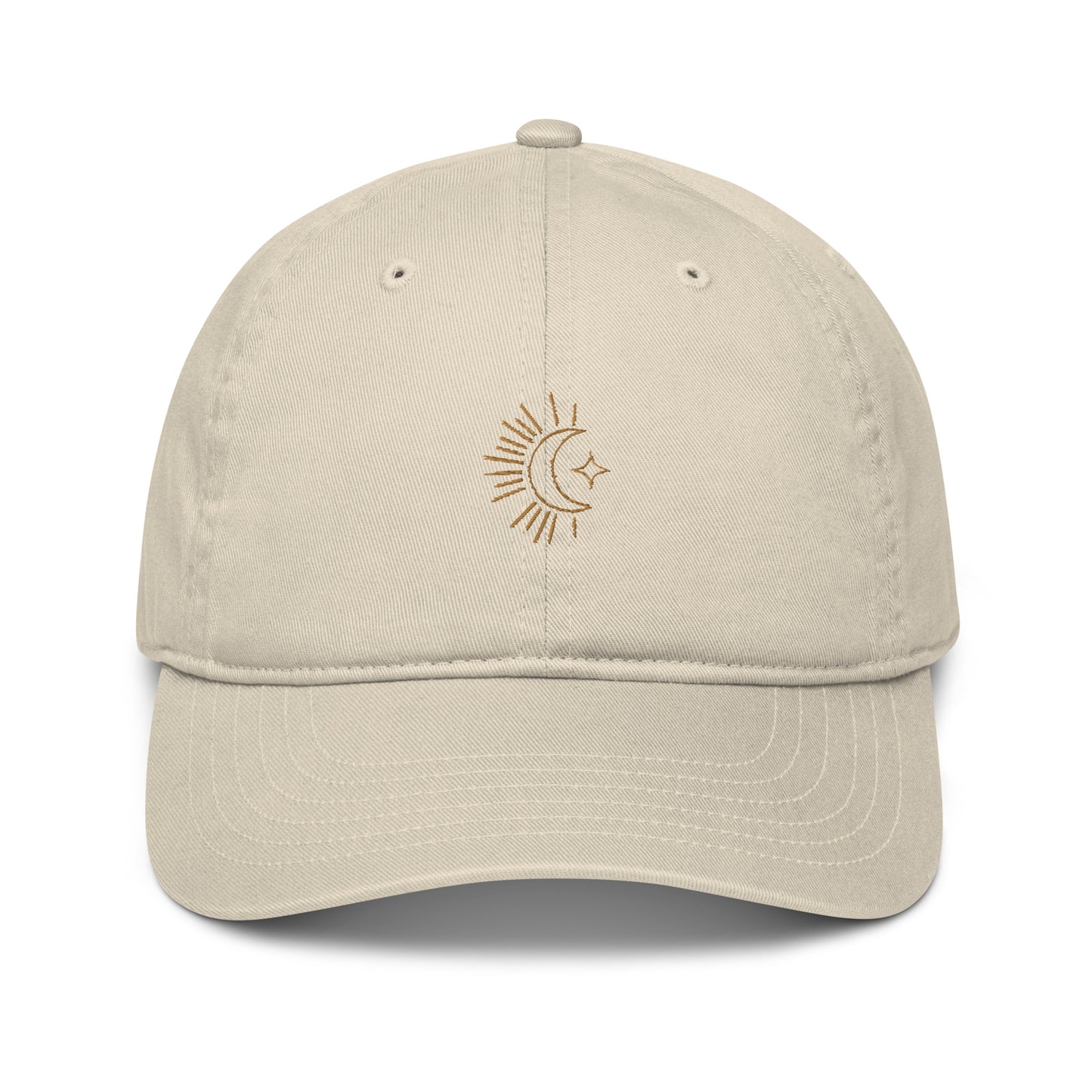 cream embroidered moon organic cotton cap