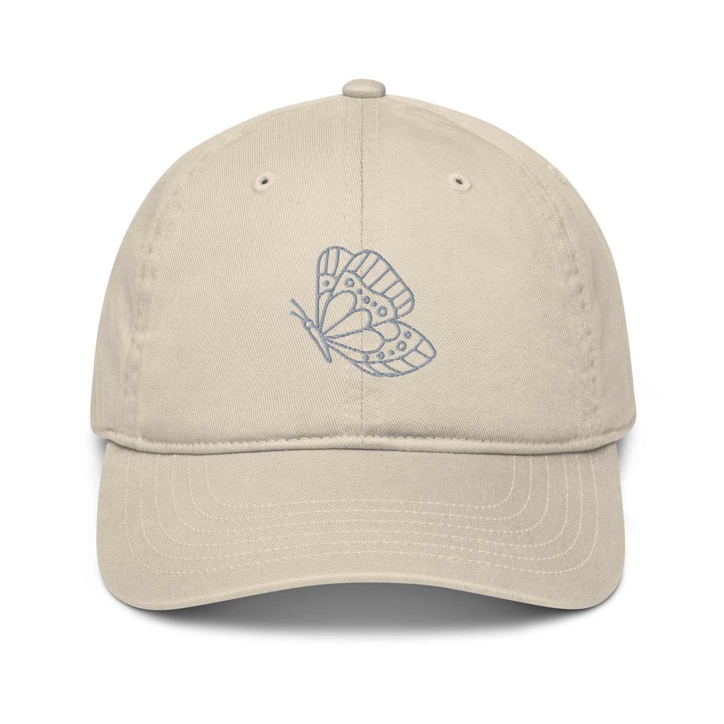 cream butterfly embroidered organic cotton cap