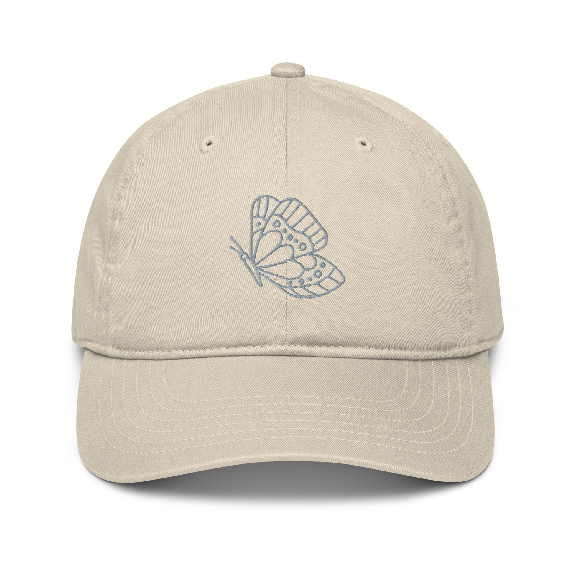 cream butterfly embroidered organic cotton cap