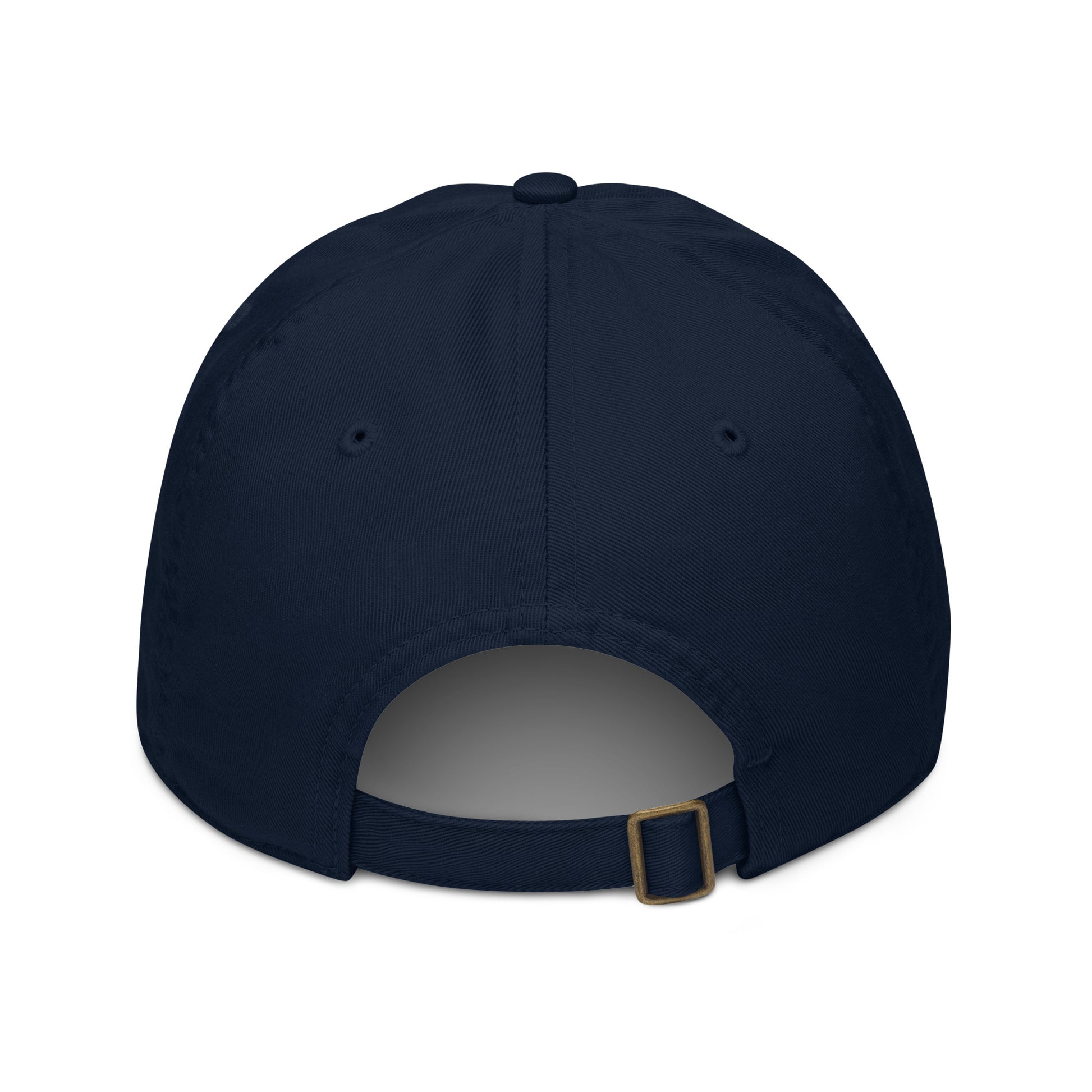 back of navy organic cotton cap