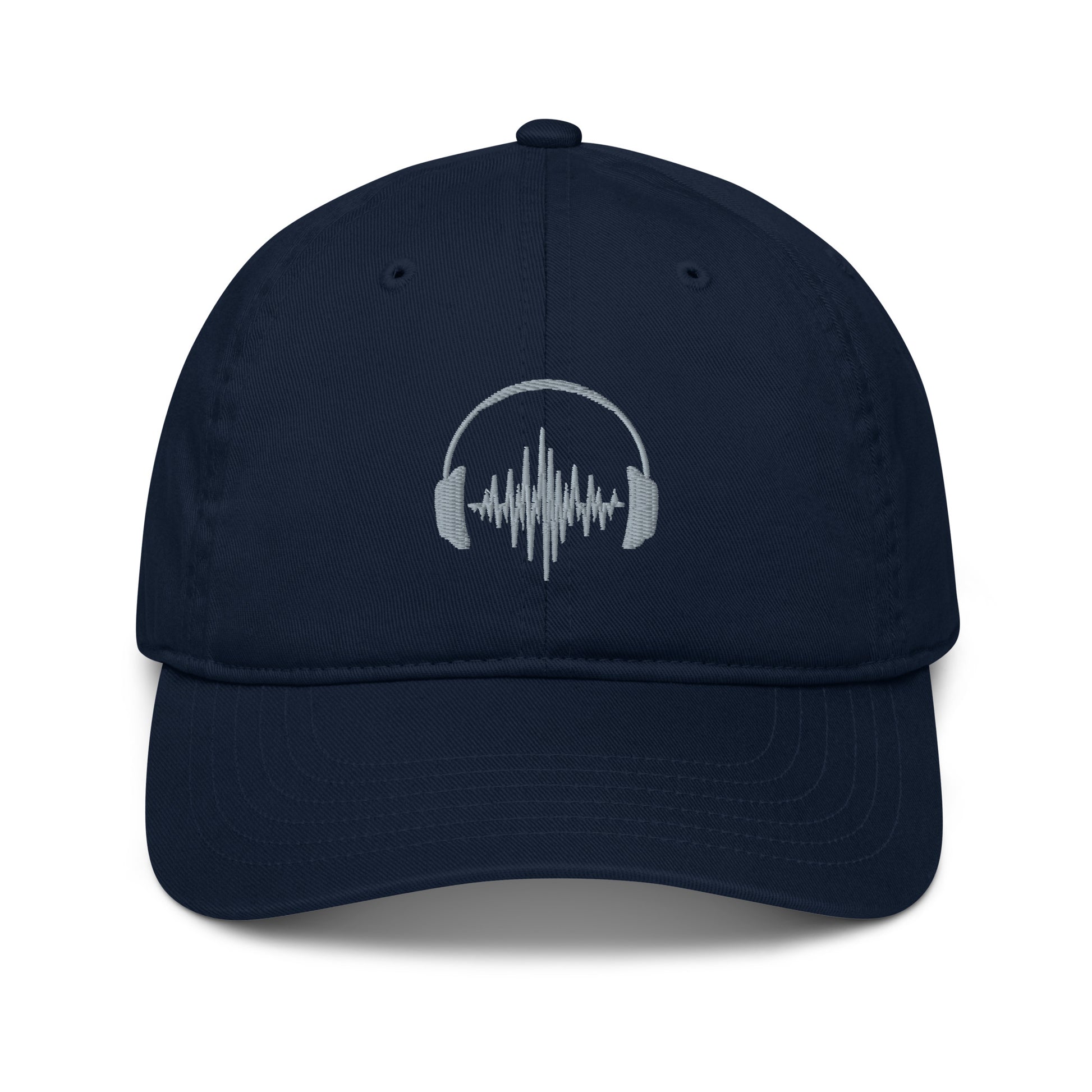 headphones embroidery navy organic cotton cap