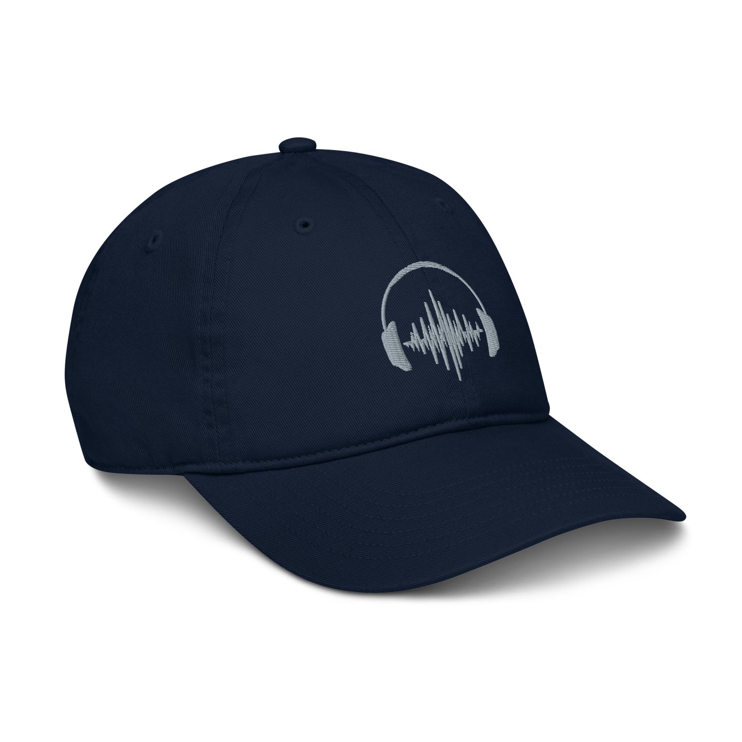 headphones embroidery navy organic cotton cap