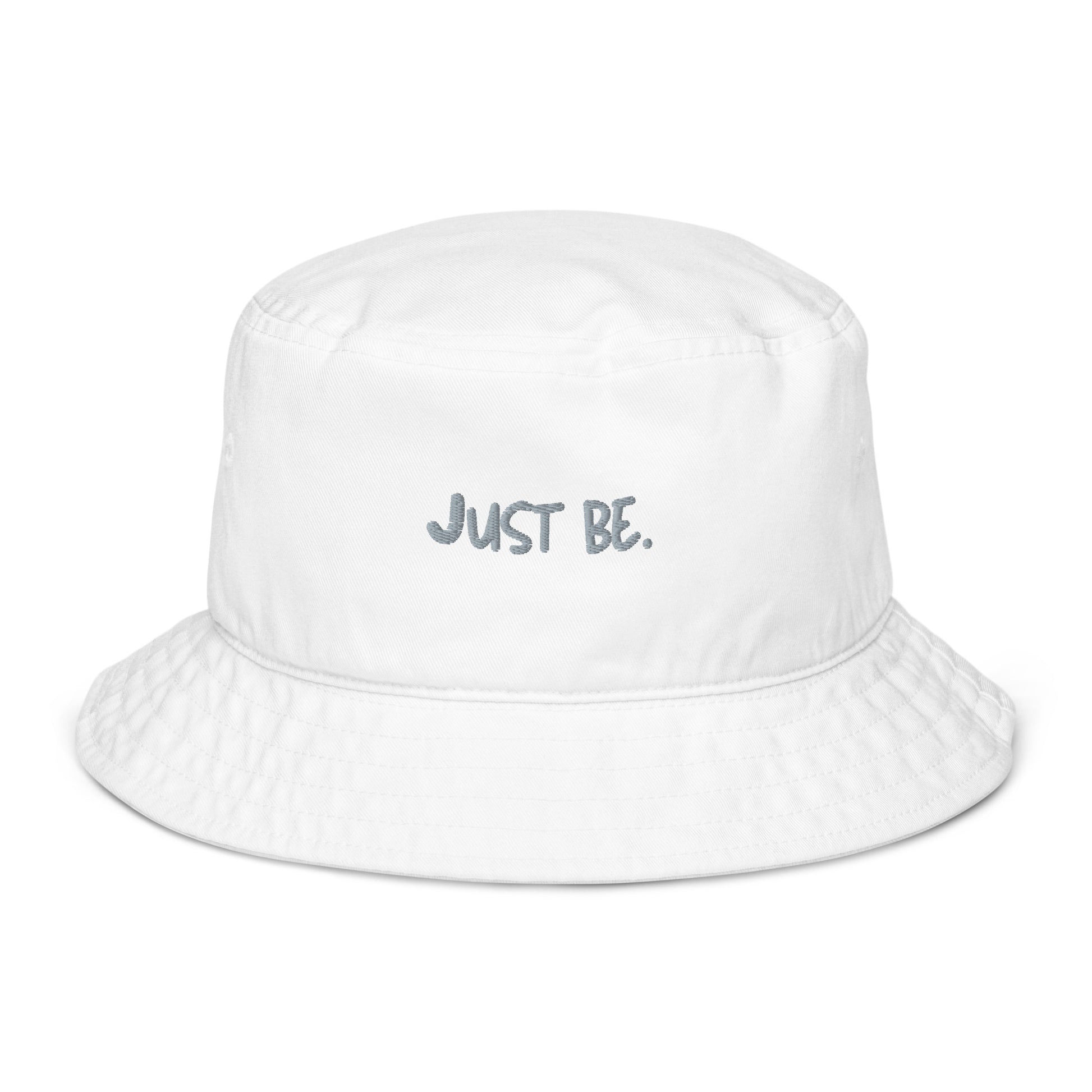 white mindful living embroidered bucket hat