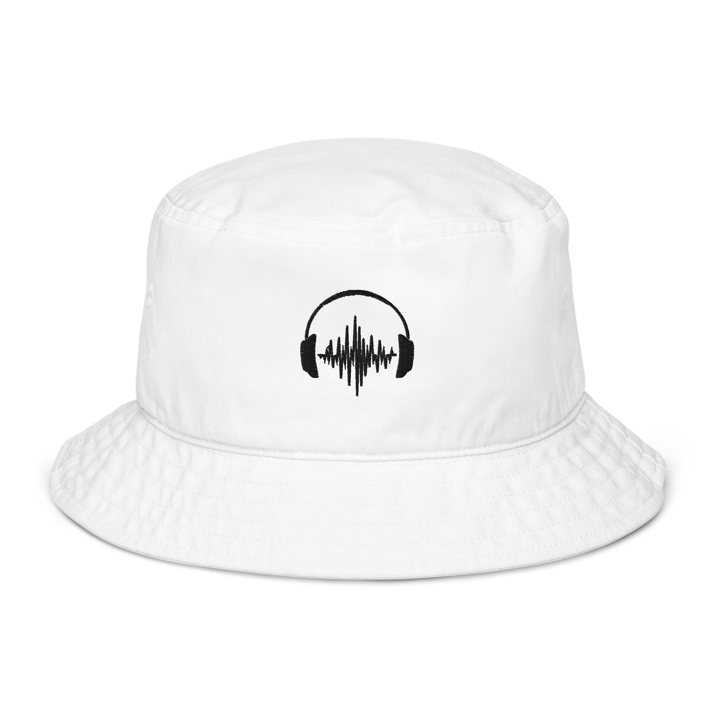 white headphones embroidery music lover bucket hat