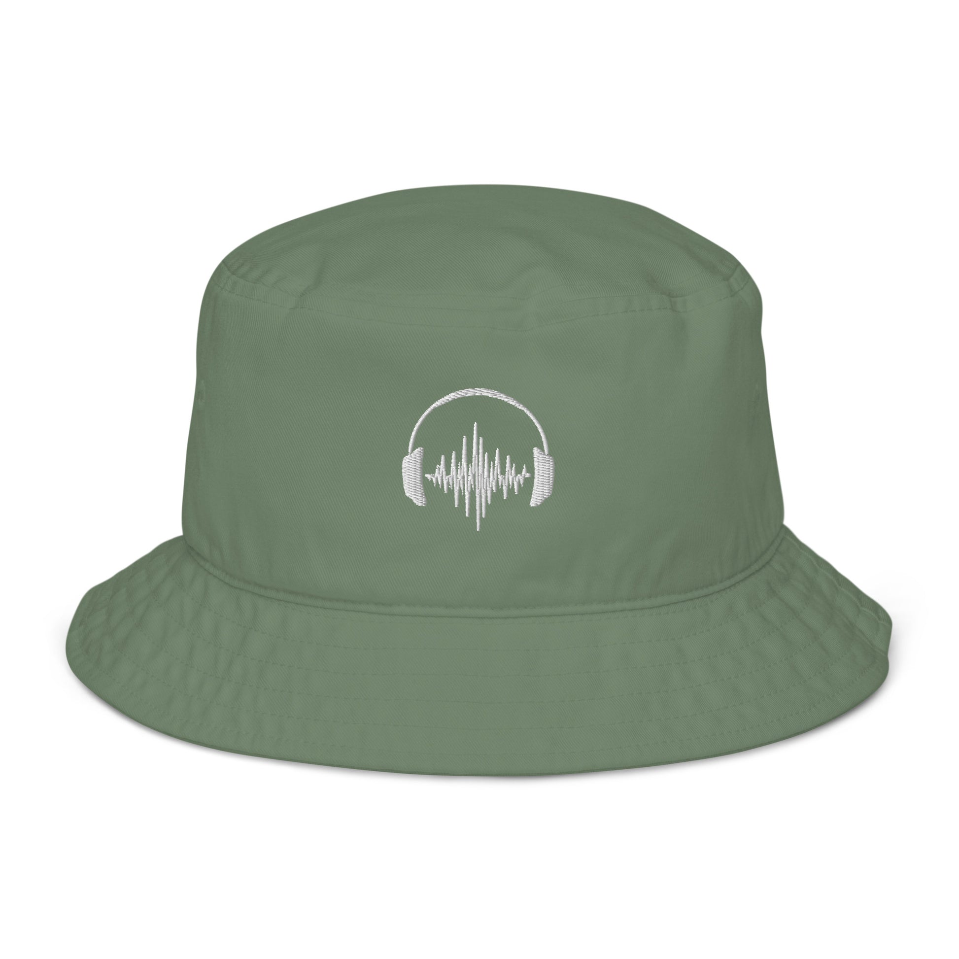 green headphones embroidery music lover bucket hat