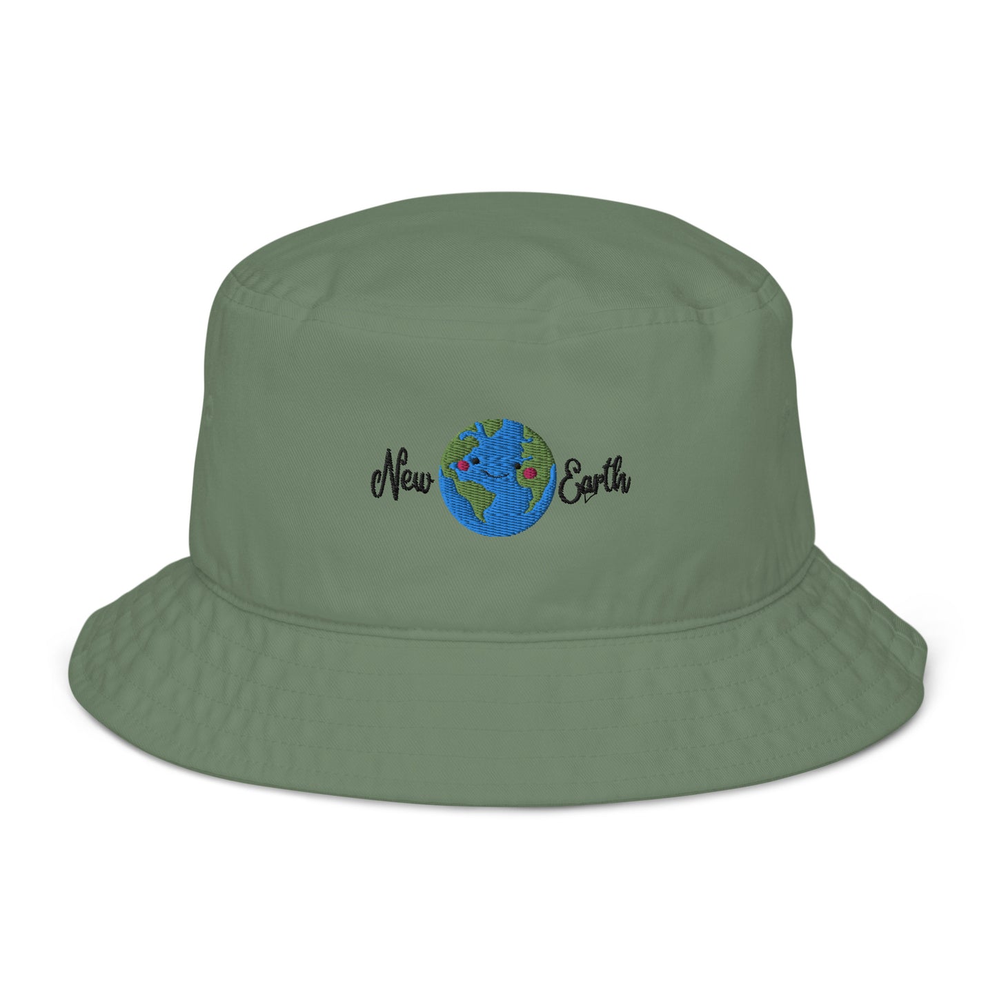 new earth embroidery green organic cotton bucket hat