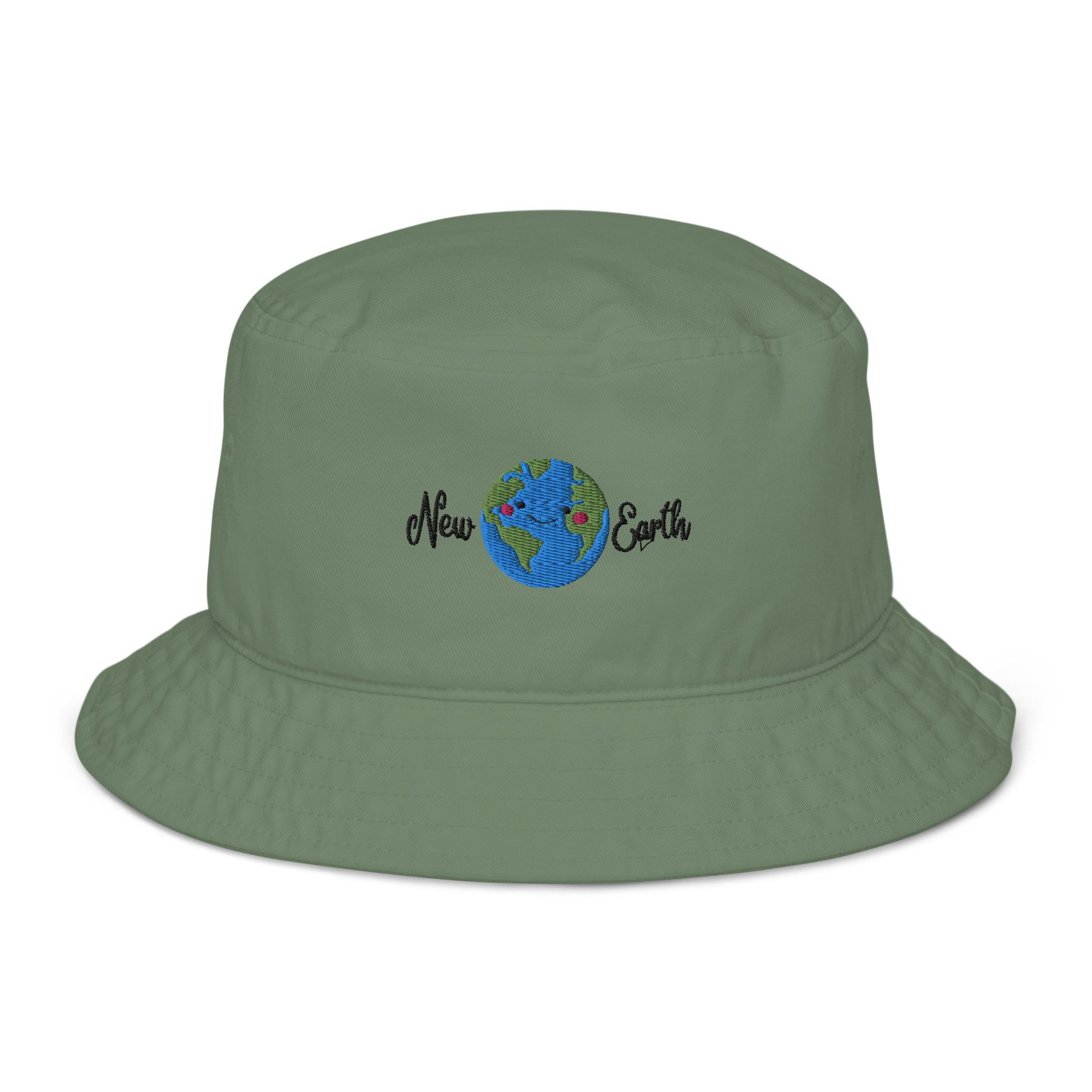 new earth embroidery green organic cotton bucket hat