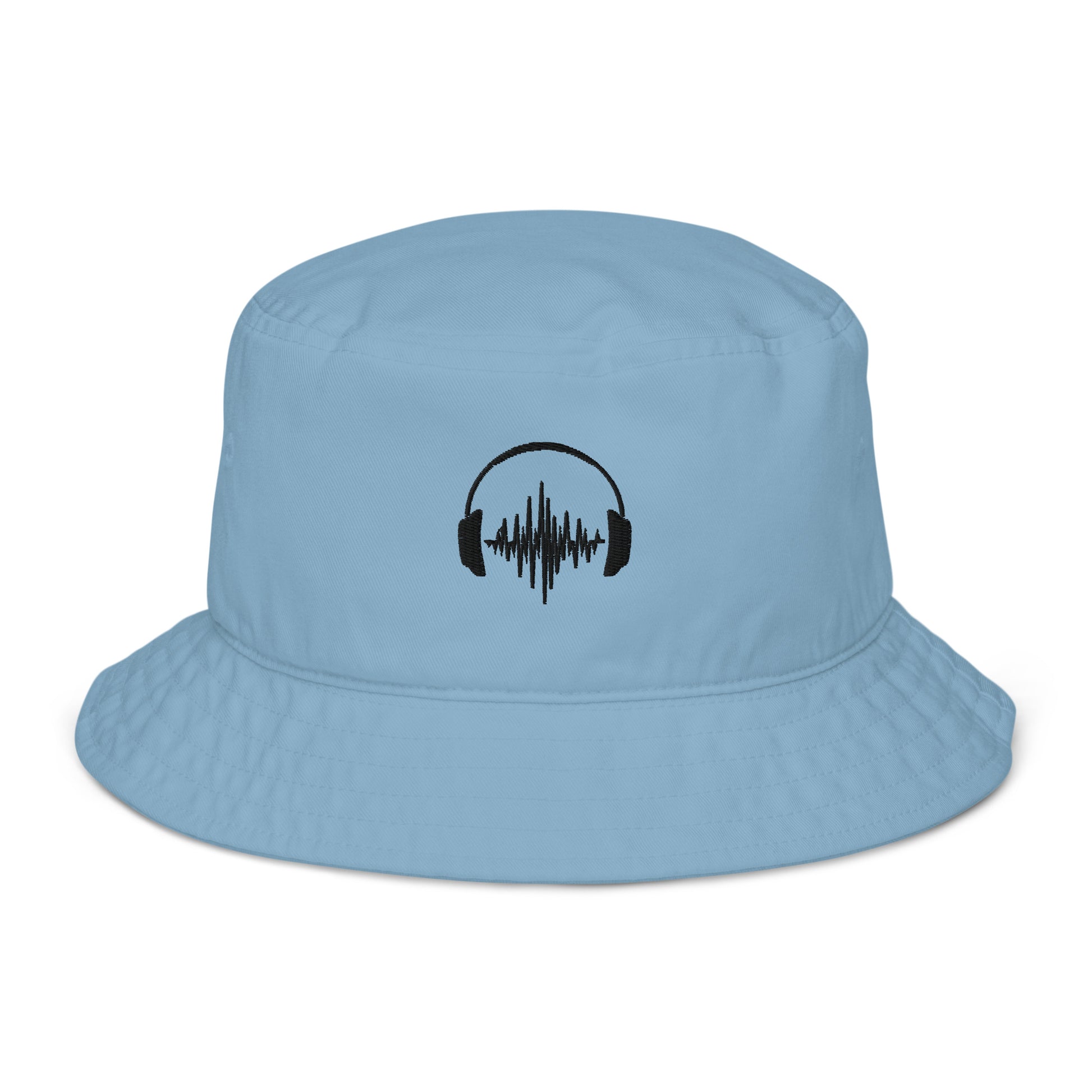 blue headphones embroidery music lover bucket hat