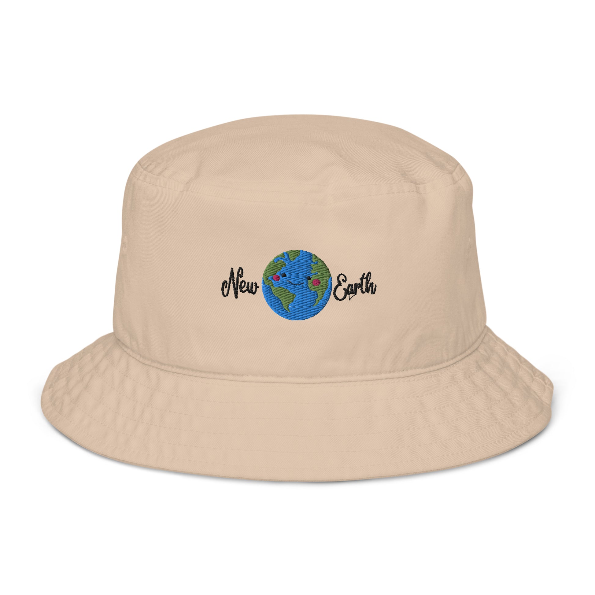 new earth embroidery cream organic cotton bucket hat