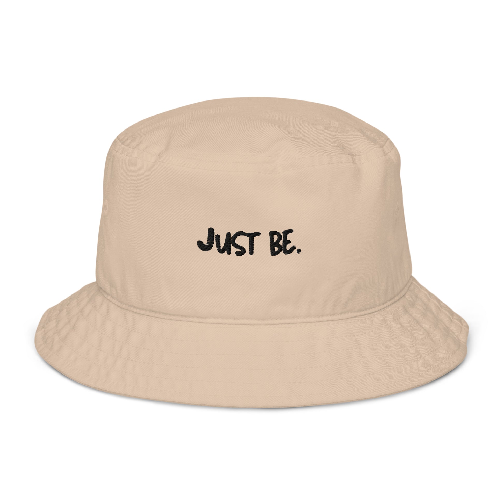 beige mindful living embroidered bucket hat