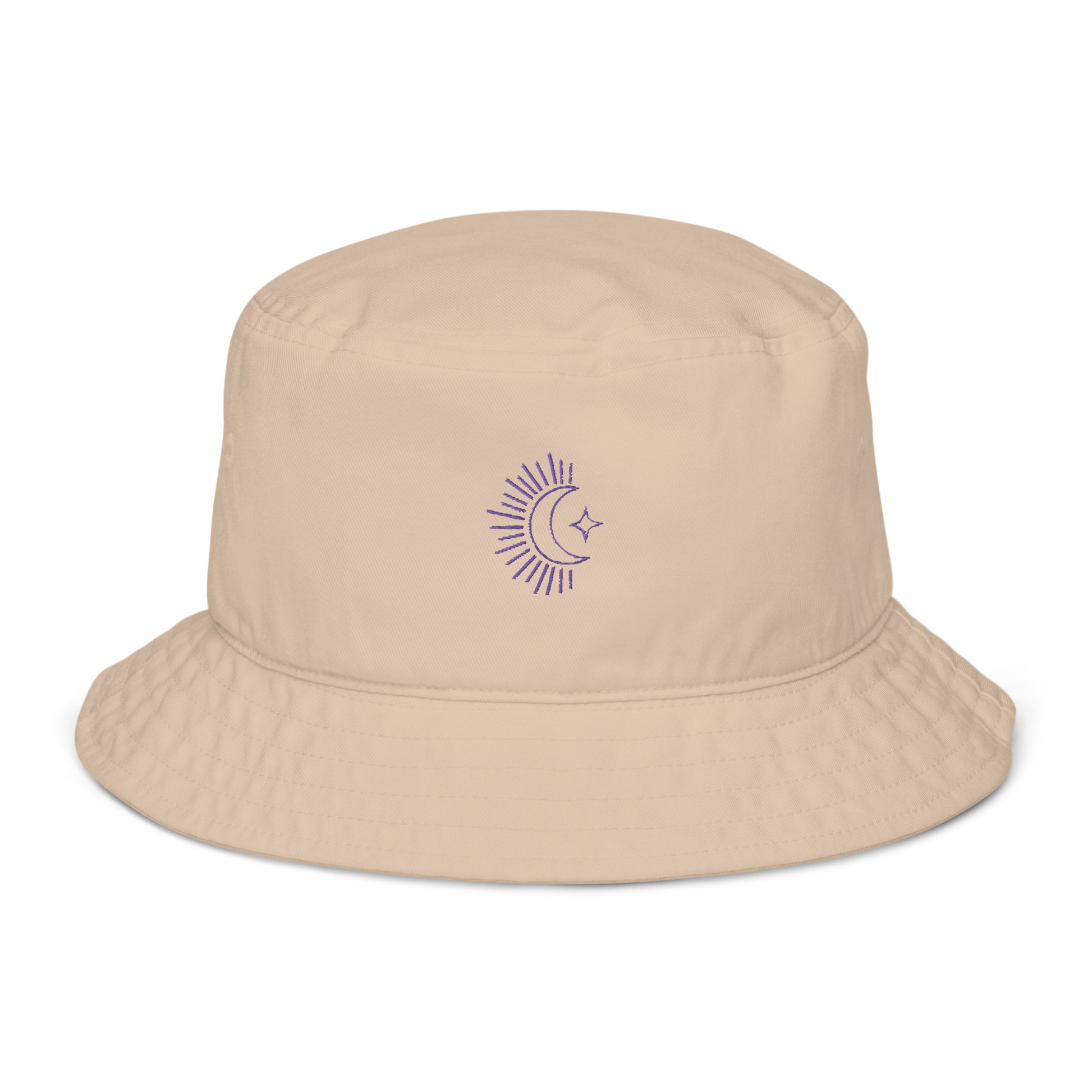 cream moon embroidery bucket hat