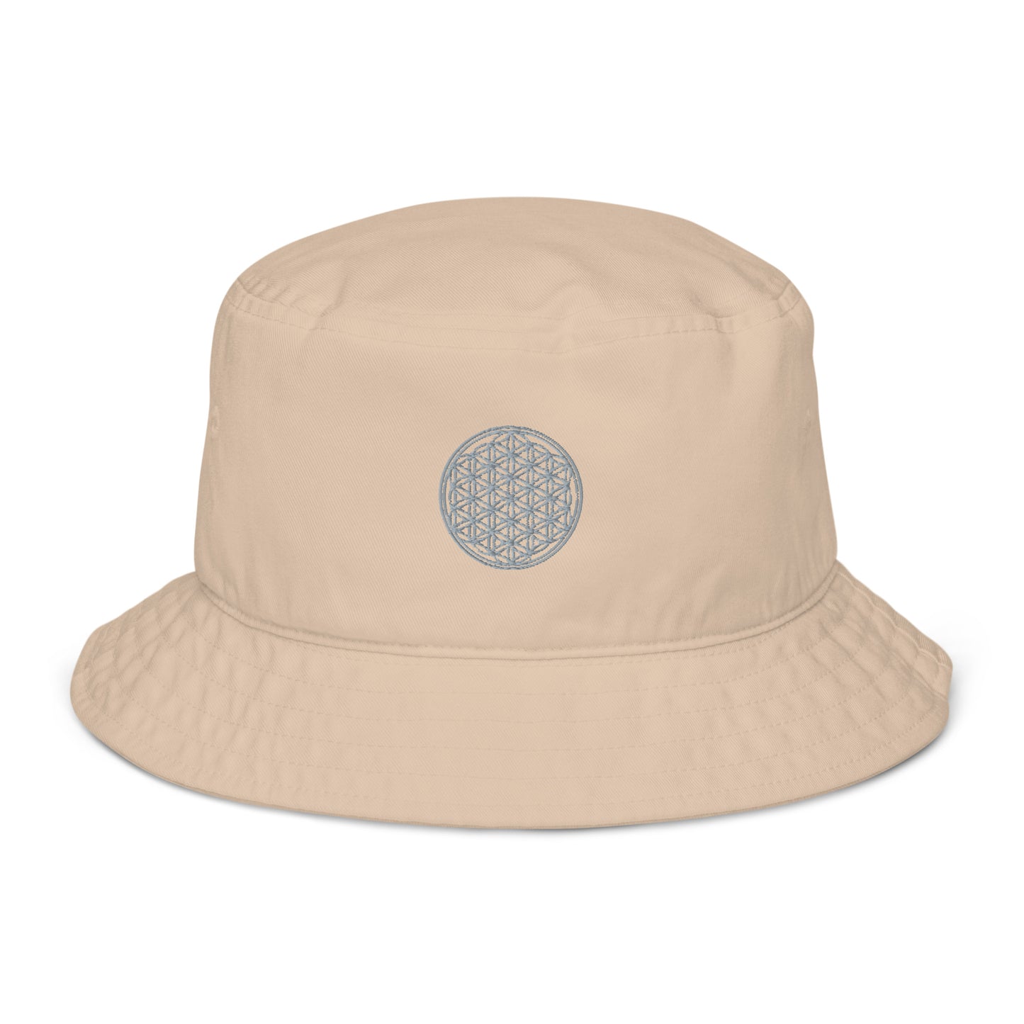 cream flower of life sacred geometry embroidered organic cotton bucket hat