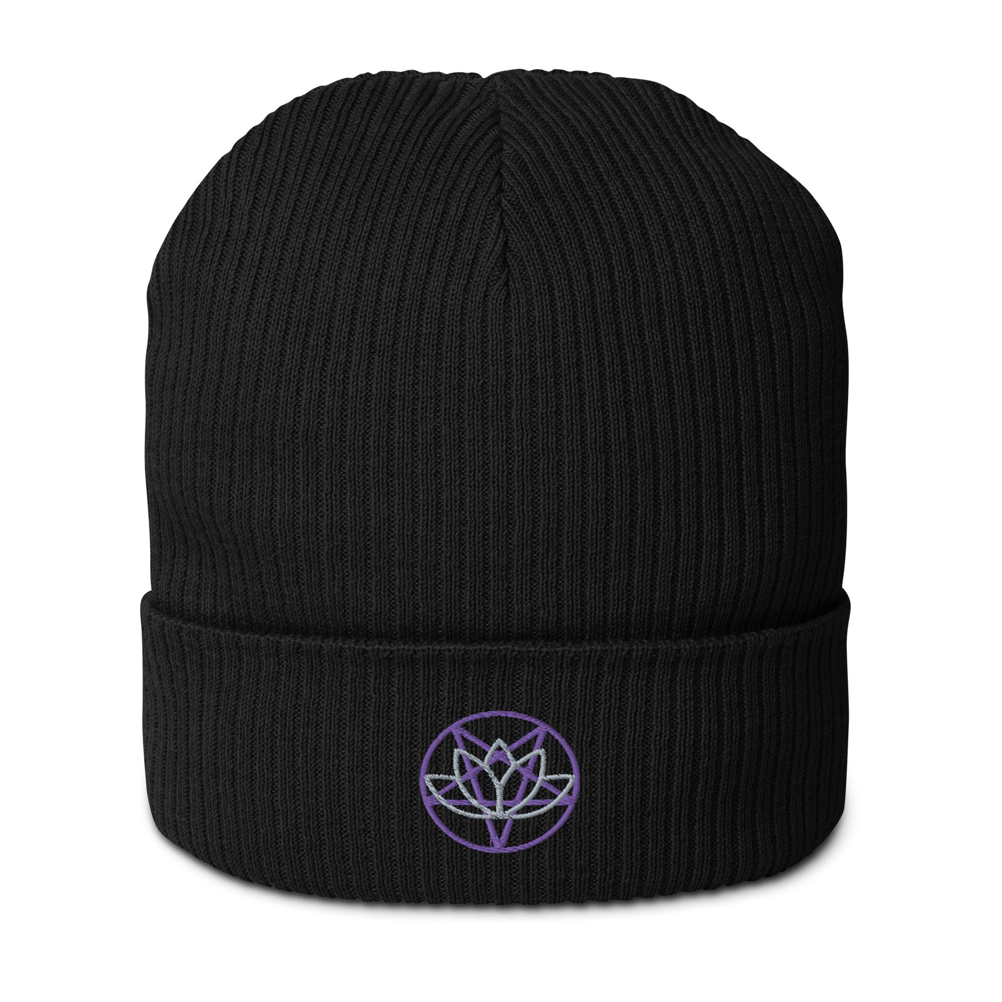 Black Lotus Flower Pentagram Organic Cotton Beanie