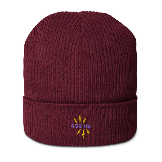 Dark red embroidered 432Hz sound healing beanie