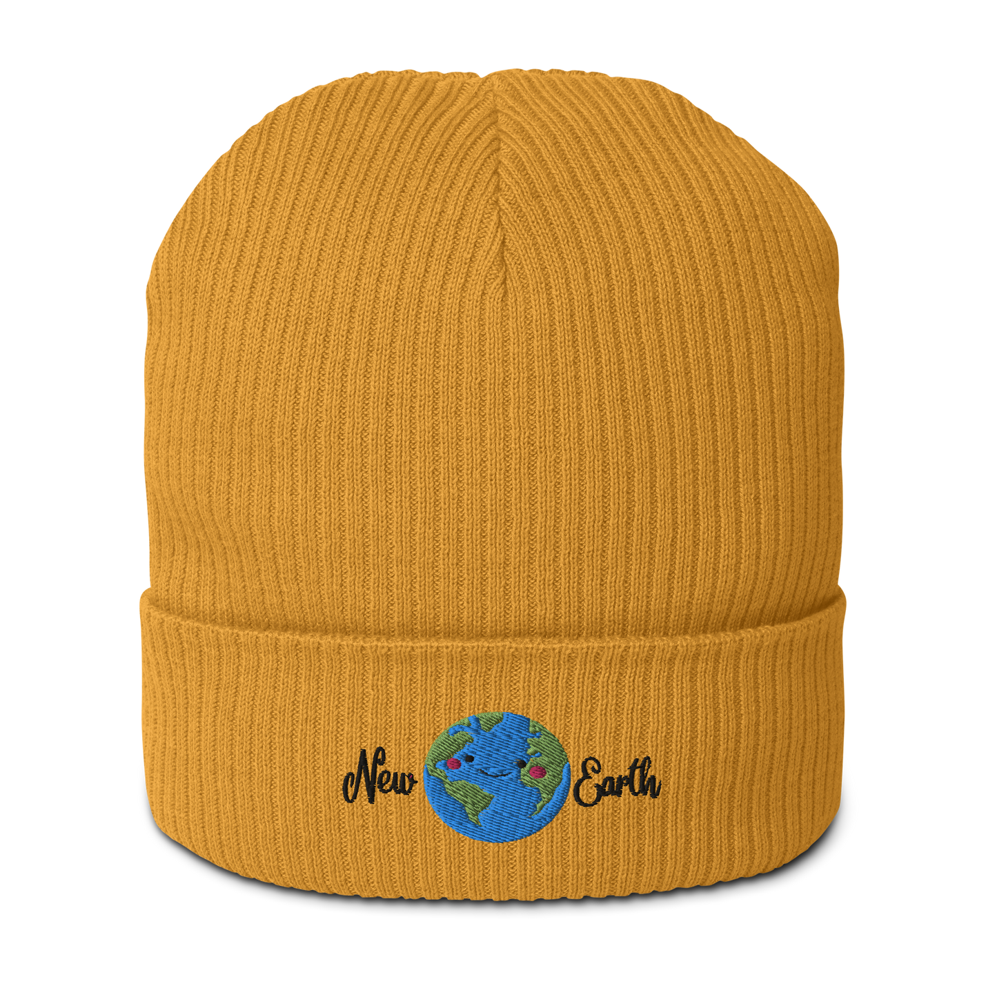 new earth embroidery yellow organic cotton beanie