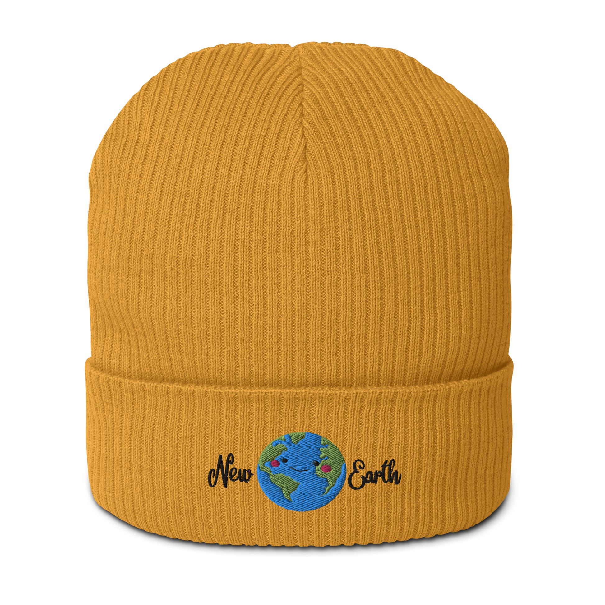 new earth embroidery yellow organic cotton beanie